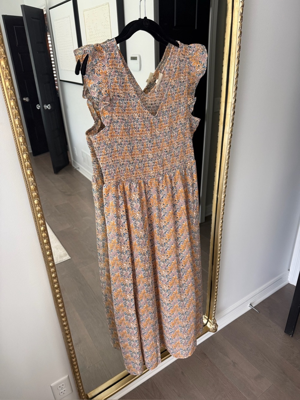 MELLODAY Orange and Blue Floral Midi Dress